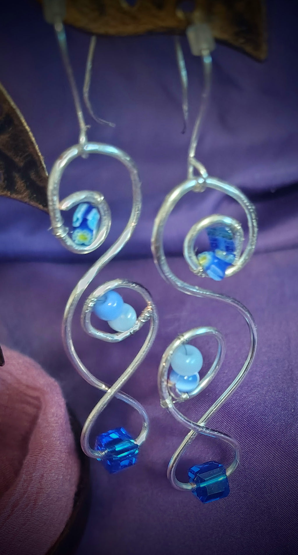 Blue Currents Sculpted Wire Earrings