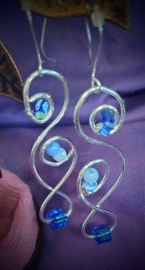 Blue Currents Sculpted Wire Earrings
