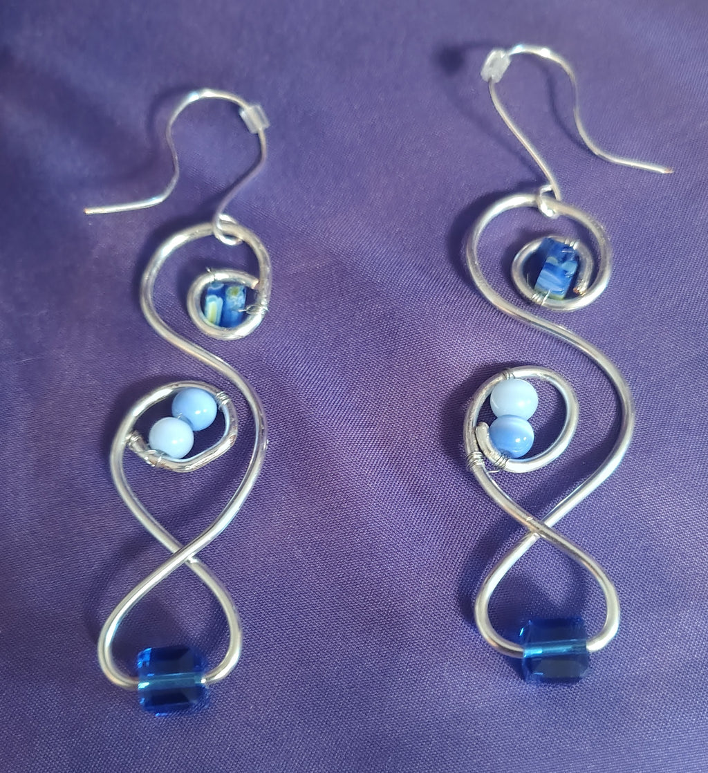 Blue Currents Sculpted Wire Earrings